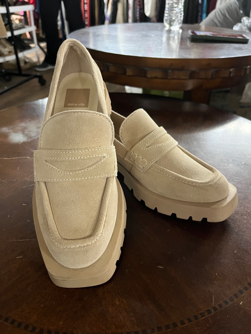 Dolce Vita Beige Suede Lug Sole Penny Loafers